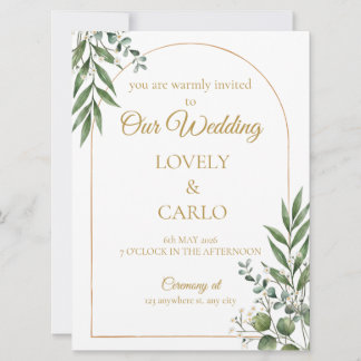 Convite de Casamento com Vegetação em Aquarela
