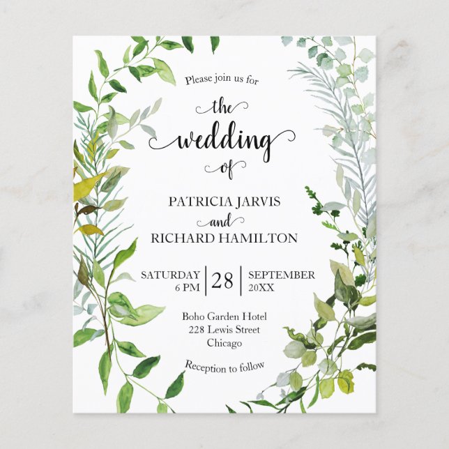 Convite de Casamento com Vegetação em Aquarela Eco (Frente)