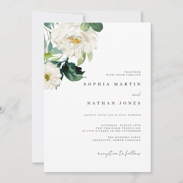 Convite de Casamento com Vegetação em Aquarela Ele (Frente)