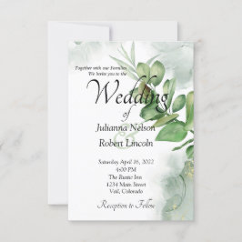 Convite de casamento com vegetação em aquarela enc