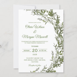 Convite de Casamento com Vegetação em Aquarela Mod