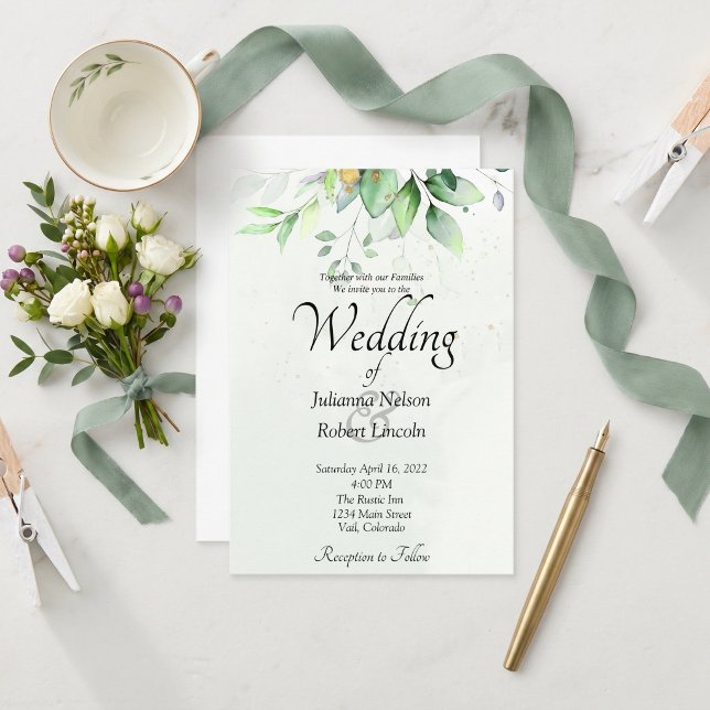 Convite de casamento com verde aguarela (Criador carregado)