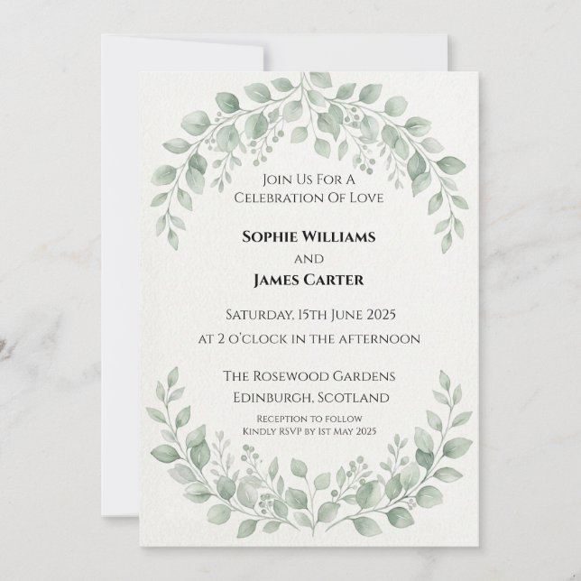 Convite de Casamento com Verde de Eucalipto (Frente)