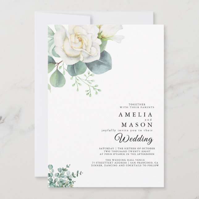 convite de casamento com verde de eucalipto (Frente)