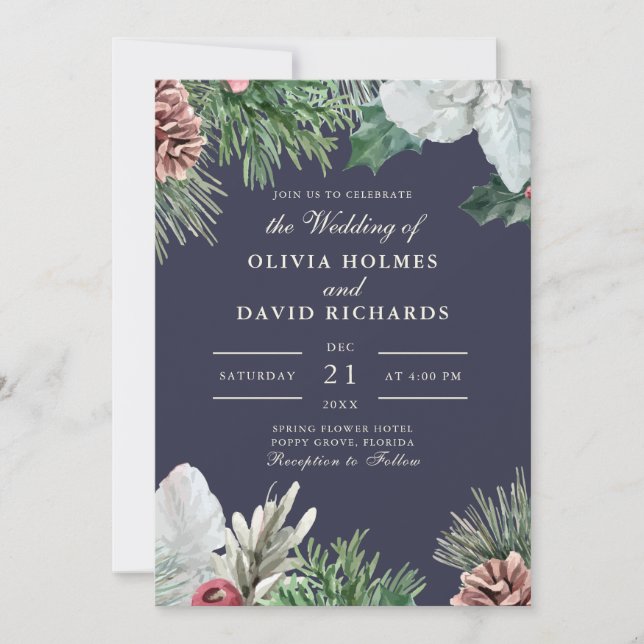 Convite de Casamento com Verde de Inverno (Frente)