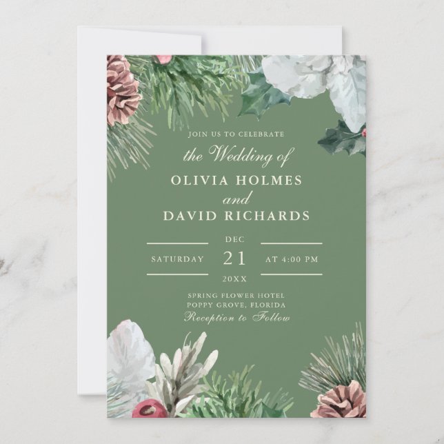 Convite de Casamento com Verde de Inverno (Frente)