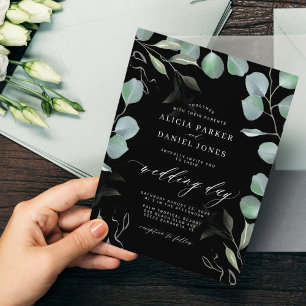 Convite de casamento com verde eucalipto econômico