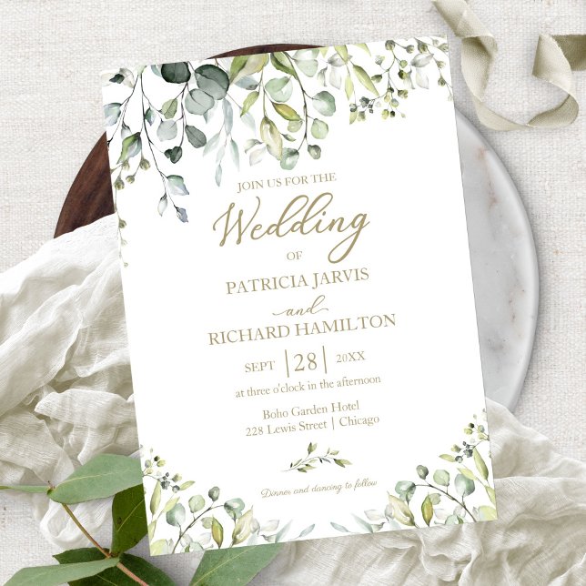 Convite de Casamento com Verde Folhagem Elegante d (Criador carregado)