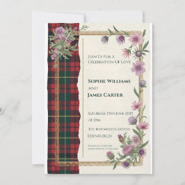 Convite de Casamento com Xadrez Celta Cardo Escocê