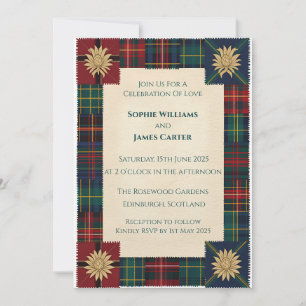 Convite de Casamento com Xadrez Celta Cardo Escocê