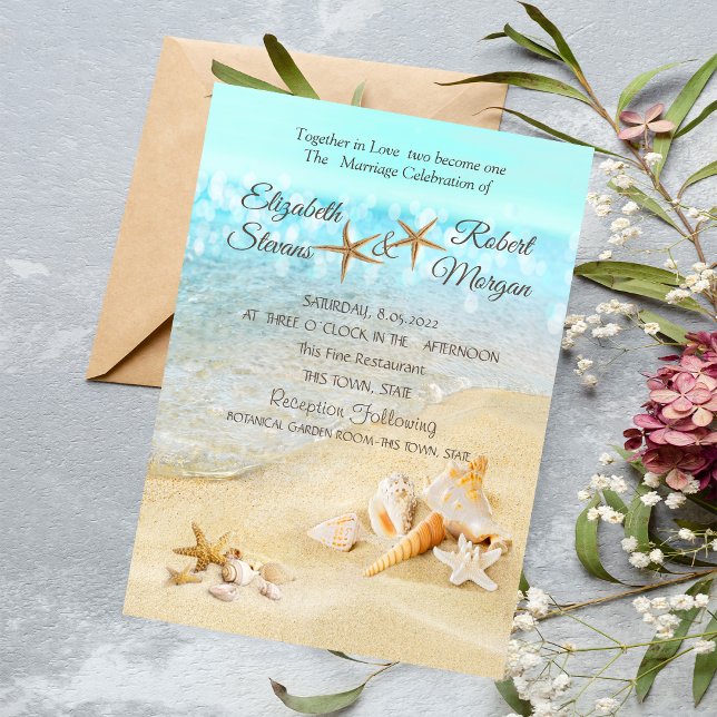 Convite de Casamento Conchas de Areia da Praia (Criador carregado)