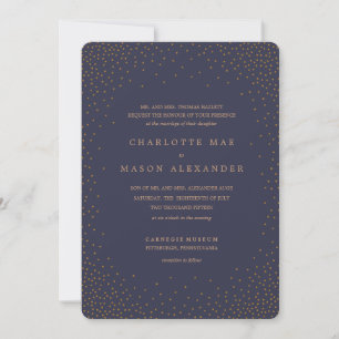 Convite de casamento CONFETTI Dourado e MARINHO