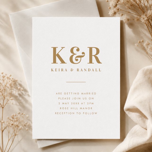 Convite de Casamento | Conjunto de Convite de Mono (Gold monogram wedding invitation with elegant initials, names, and timeless typography.)