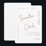 Convite de casamento contemporâneo branco Save the<br><div class="desc">Save the Date. Fundo branco. Moderno. Site de casamento. Texto em dourado.  Arredondado.</div>