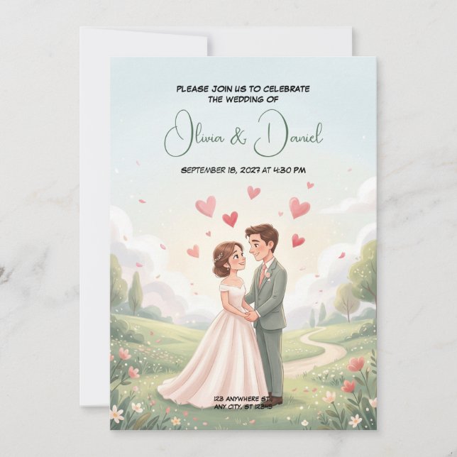 Convite de Casamento Conto de Fadas Romântico (Frente)
