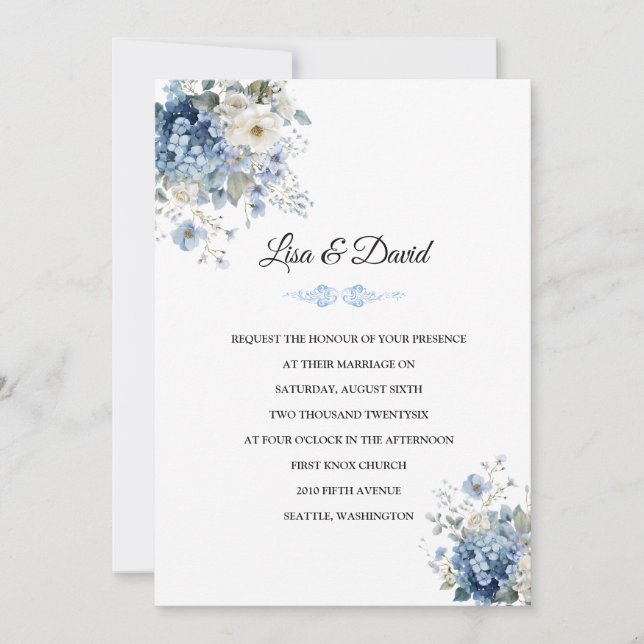 Convite de Casamento-Convite de Hortênsias Azuis (Frente)