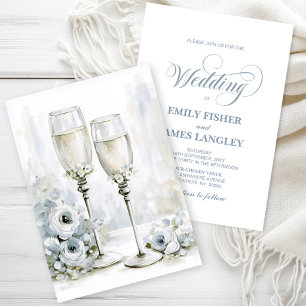 Convite de Casamento Copos de Champanhe Floral Cin