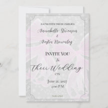 Convite de casamento Coquette rosa com laço e buqu