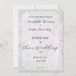 Convite de casamento Coquette rosa com laço e buqu