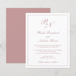 Convite de Casamento Cor-de-Rosa Clássico Elegante