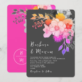 Convite de Casamento Cor-de-Rosa e Preto com Estam