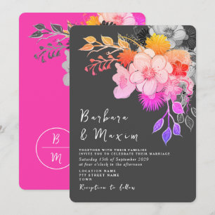Convite de Casamento Cor-de-Rosa e Preto com Estam