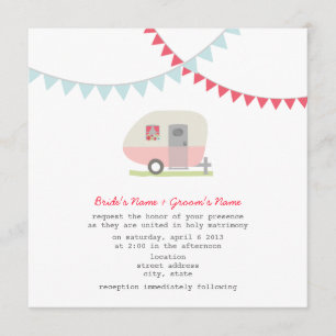 Convite de casamento cor-de-rosa retro do reboque