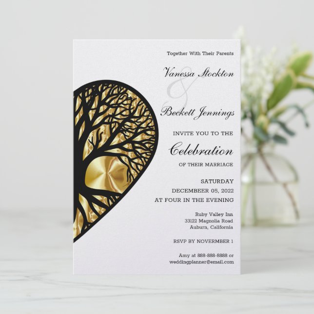 Convite de Casamento Coração Árvore da Vida (Em pé/Frente)