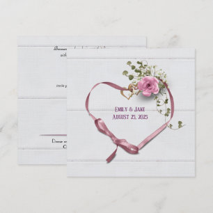 convite de casamento coração cor de fita rosa co