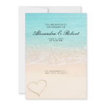 Convite de Casamento Coração de Areia Onda do Ocea