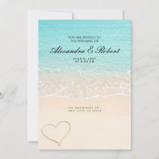 Convite de Casamento Coração de Areia Onda do Ocea