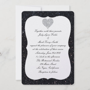 Convite de Casamento Coração de Diamante com Brilh