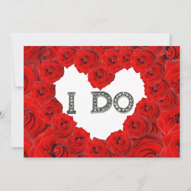 Convite de Casamento Coração de Rosas Vermelhas Eu (Frente)