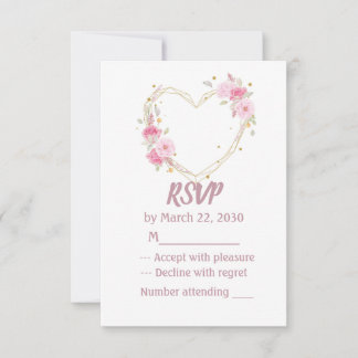 Convite de Casamento Coração Floral Rosa em Aquare