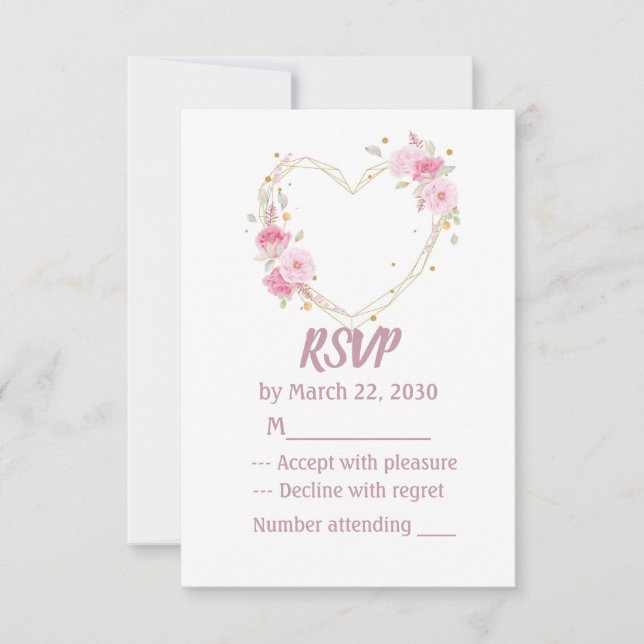 Convite de Casamento Coração Floral Rosa em Aquare (Frente)