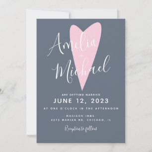 Convite de Casamento Coração Rosa Azul Moderno Sof