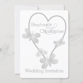 Convite De Casamento Coração Silver E Borboletas
