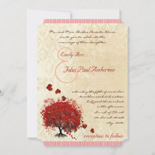 Convite de Casamento Coração Vermelho Árvore Caind