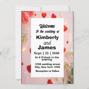 Convite de Casamento Coração Vermelho Romântico &