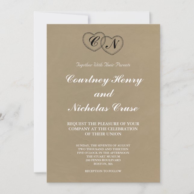 Convite de Casamento Corações com Renda Rústica In (Frente)