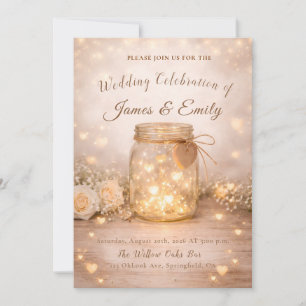 Convite de Casamento Corações Luz Dourada Romântic