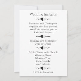 Convite de Casamento Corações Preto e Branco