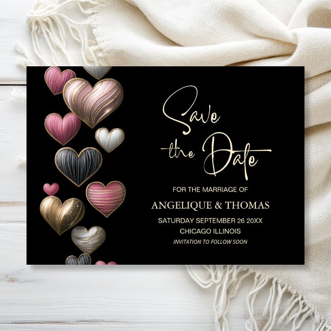 Convite de casamento Corações Rosa para salvar a d (Criador carregado)