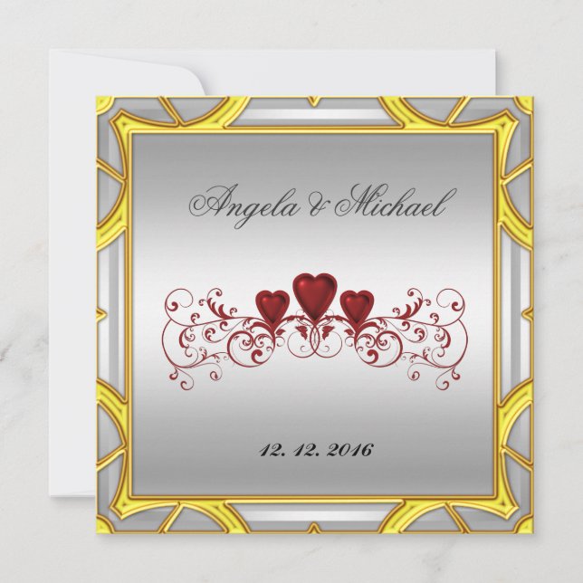 Convite de Casamento Corações Vermelhos Branco Ele (Frente)