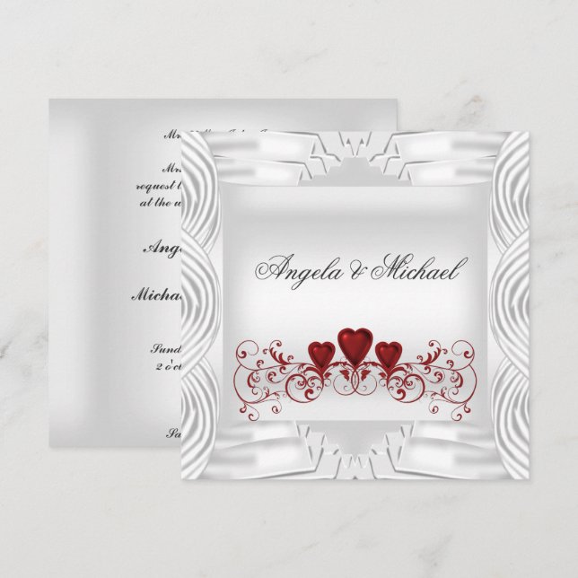 Convite de Casamento Corações Vermelhos Branco Ele (Frente/Verso)