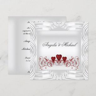 Convite de Casamento Corações Vermelhos Branco Ele
