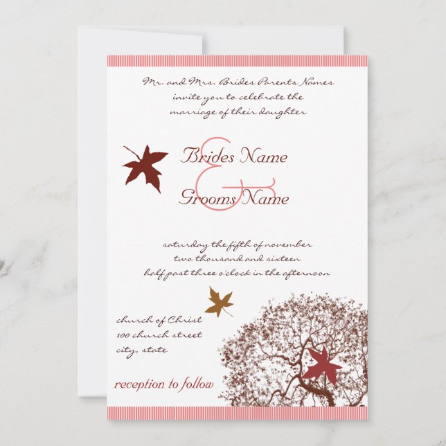 Convite de Casamento Coral Burgundy Red Lime Tree (Verso)