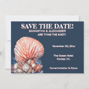 Convite de Casamento Coral de Praia Elegante Azul