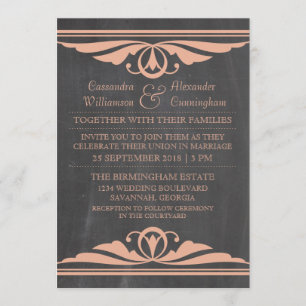 Convite de casamento coral do quadro de Deco