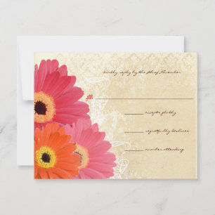 Convite de Casamento Coral & Orange Gerber Daisy